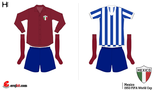 Copa FIFA 2014 <br> Ilustração dos uniformes da seleção mexicana. A direita o uniforme emprestado pelo Cruzeiro/RS